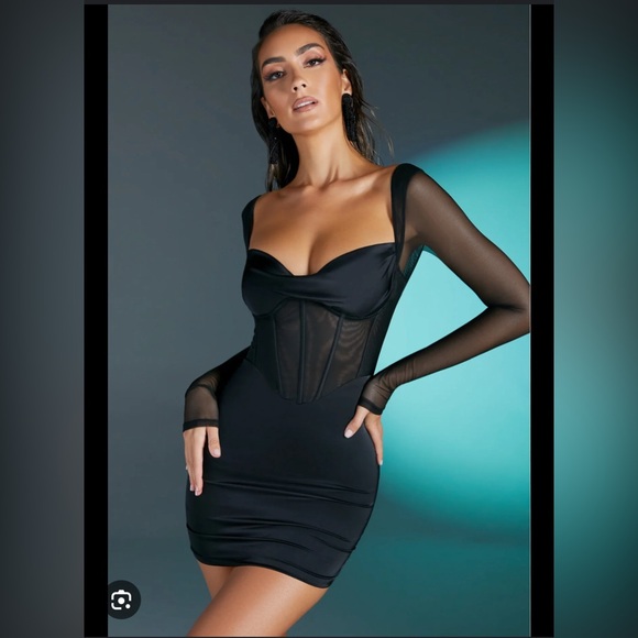 Oh Polly black mini dress with sleeves - Picture 1 of 6